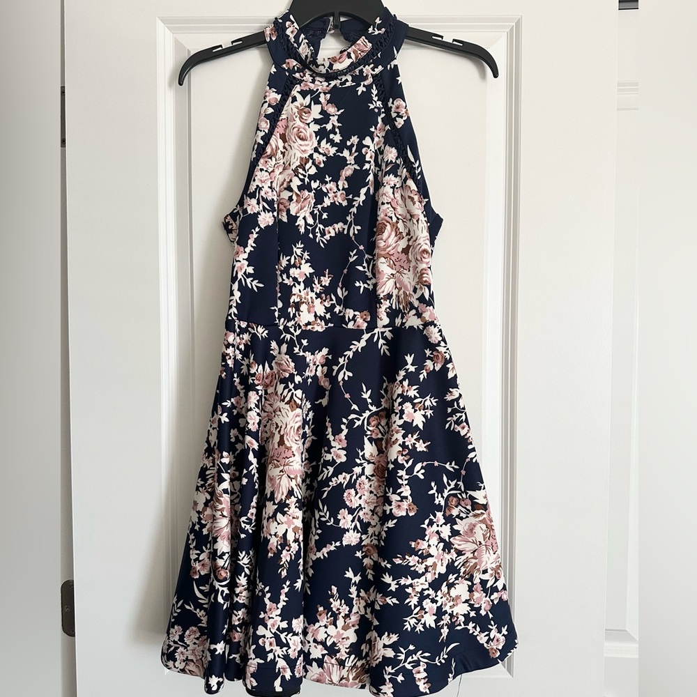 B Darlin Navy and Pink Floral Dress